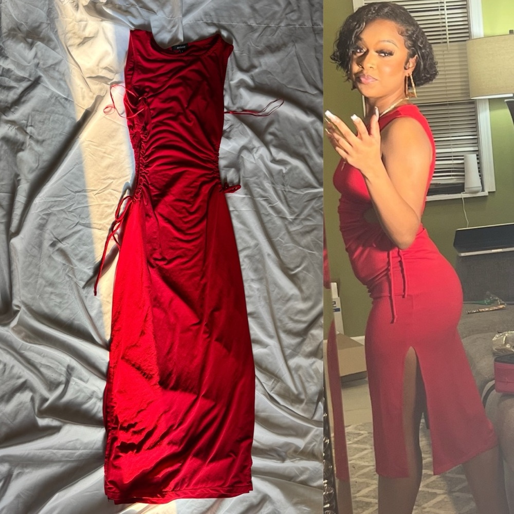 Elegant Red Midi Dress with Side Accents